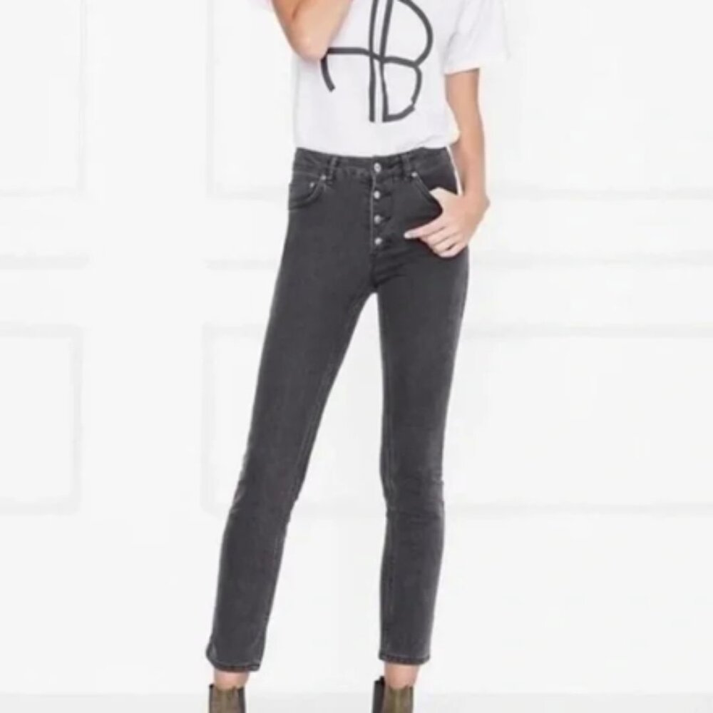 Anine Bing Frida Skinny Mid Rise Ankle Jeans Charcoal Black sz 27